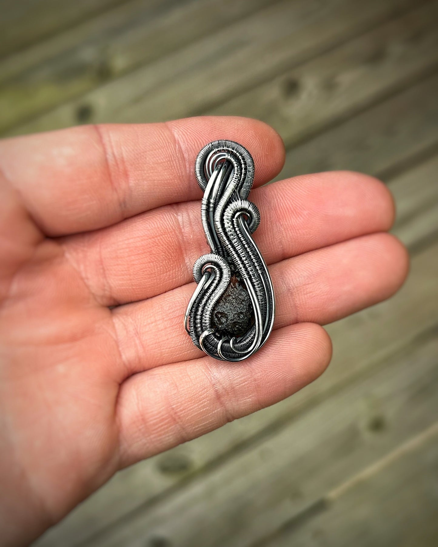 Moldavite mini pendant // Wire Wrap // Festival Jewelry // Oxidized Silver // Wire Flow // Handmade // Organic // Slender Bender // Sexy
