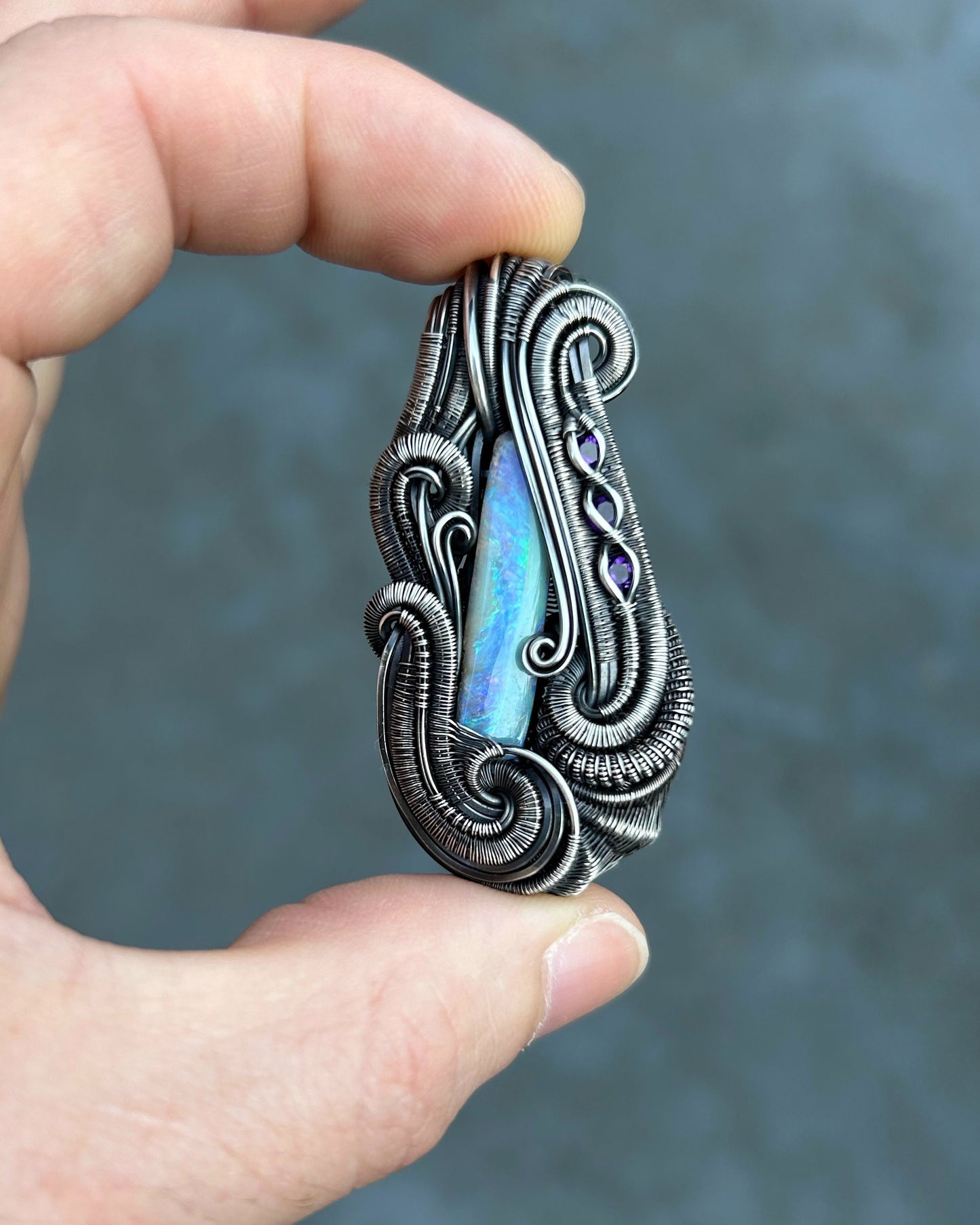 Australian Opal Pendant // Purple // Amethyst // Light Blue // Festival Jewelry // Oxidized Silver // Handmade Art // Wearable // Sexy