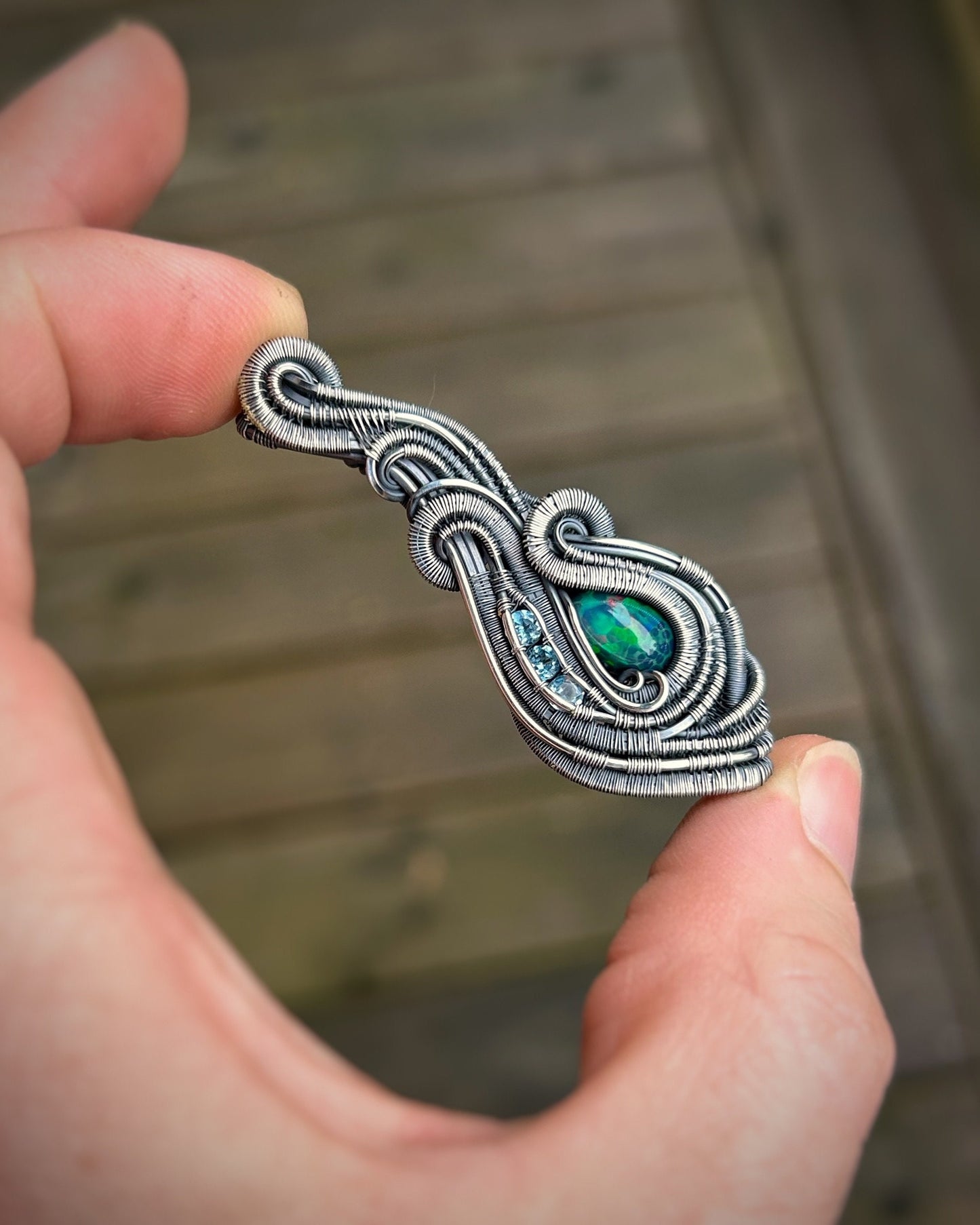 Honeycomb Opal // Opal Pendant // Ethiopian // Wire Wrap // Festival Jewelry // Handmade Art // Blue Topaz // Wire Flow // Sexy // Jewelry