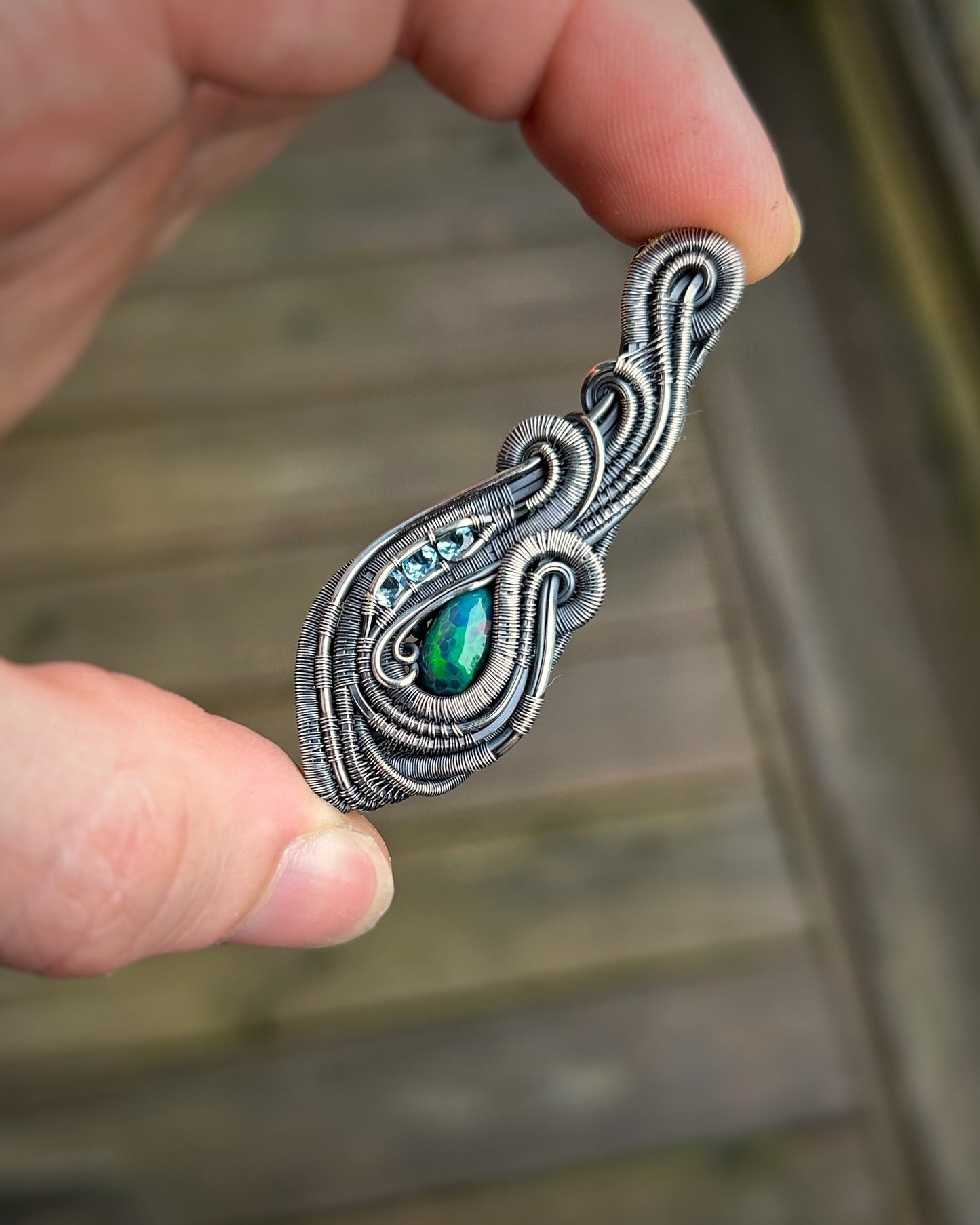 Honeycomb Opal // Opal Pendant // Ethiopian // Wire Wrap // Festival Jewelry // Handmade Art // Blue Topaz // Wire Flow // Sexy // Jewelry