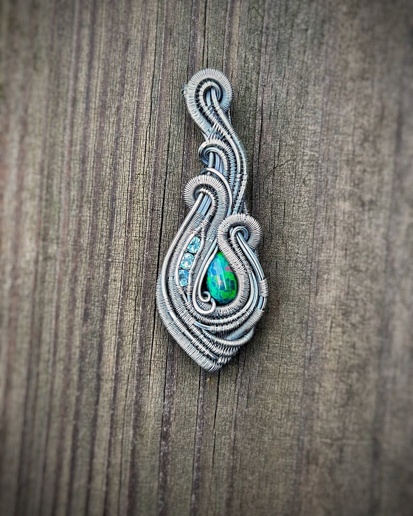 Honeycomb Opal // Opal Pendant // Ethiopian // Wire Wrap // Festival Jewelry // Handmade Art // Blue Topaz // Wire Flow // Sexy // Jewelry