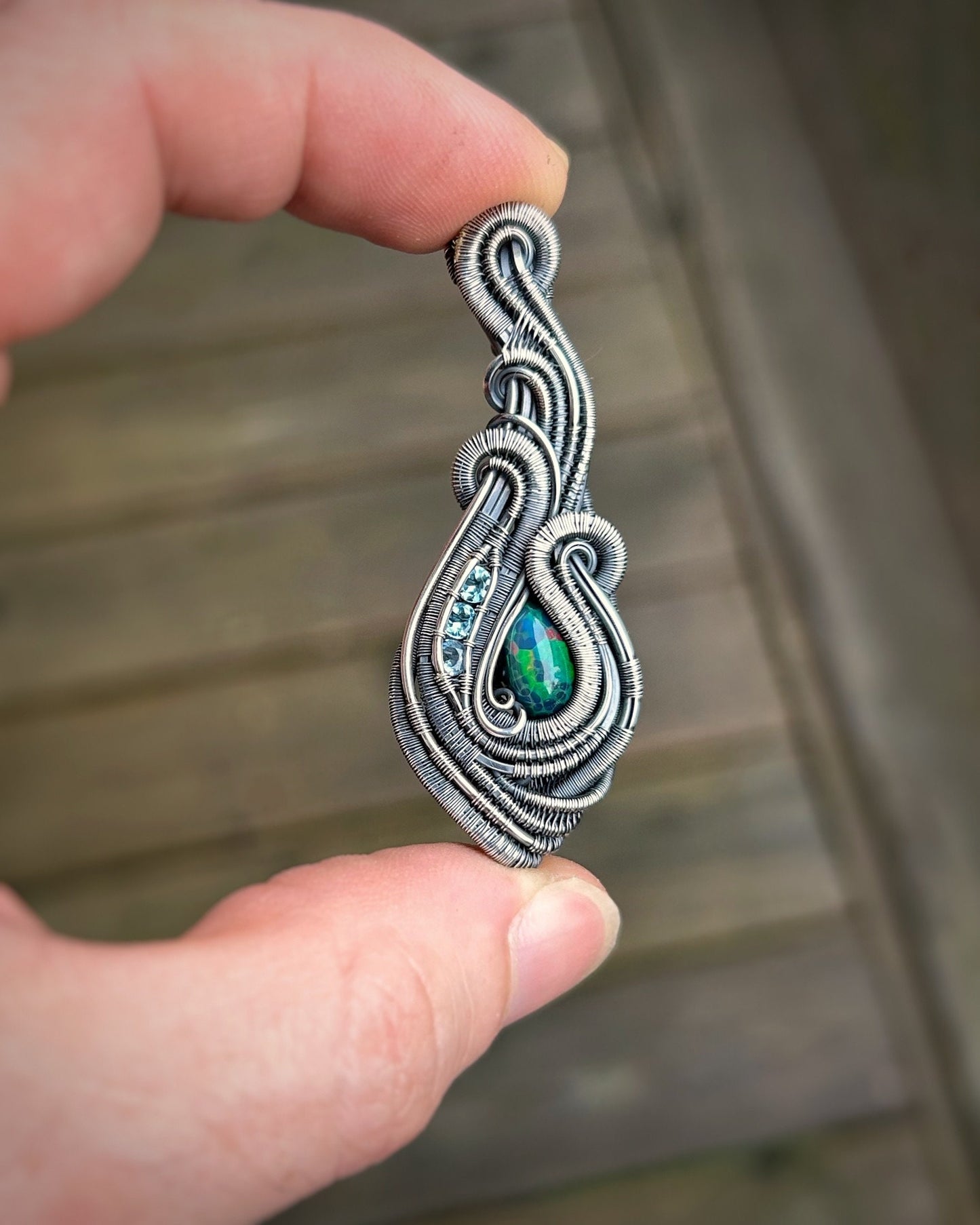 Honeycomb Opal // Opal Pendant // Ethiopian // Wire Wrap // Festival Jewelry // Handmade Art // Blue Topaz // Wire Flow // Sexy // Jewelry