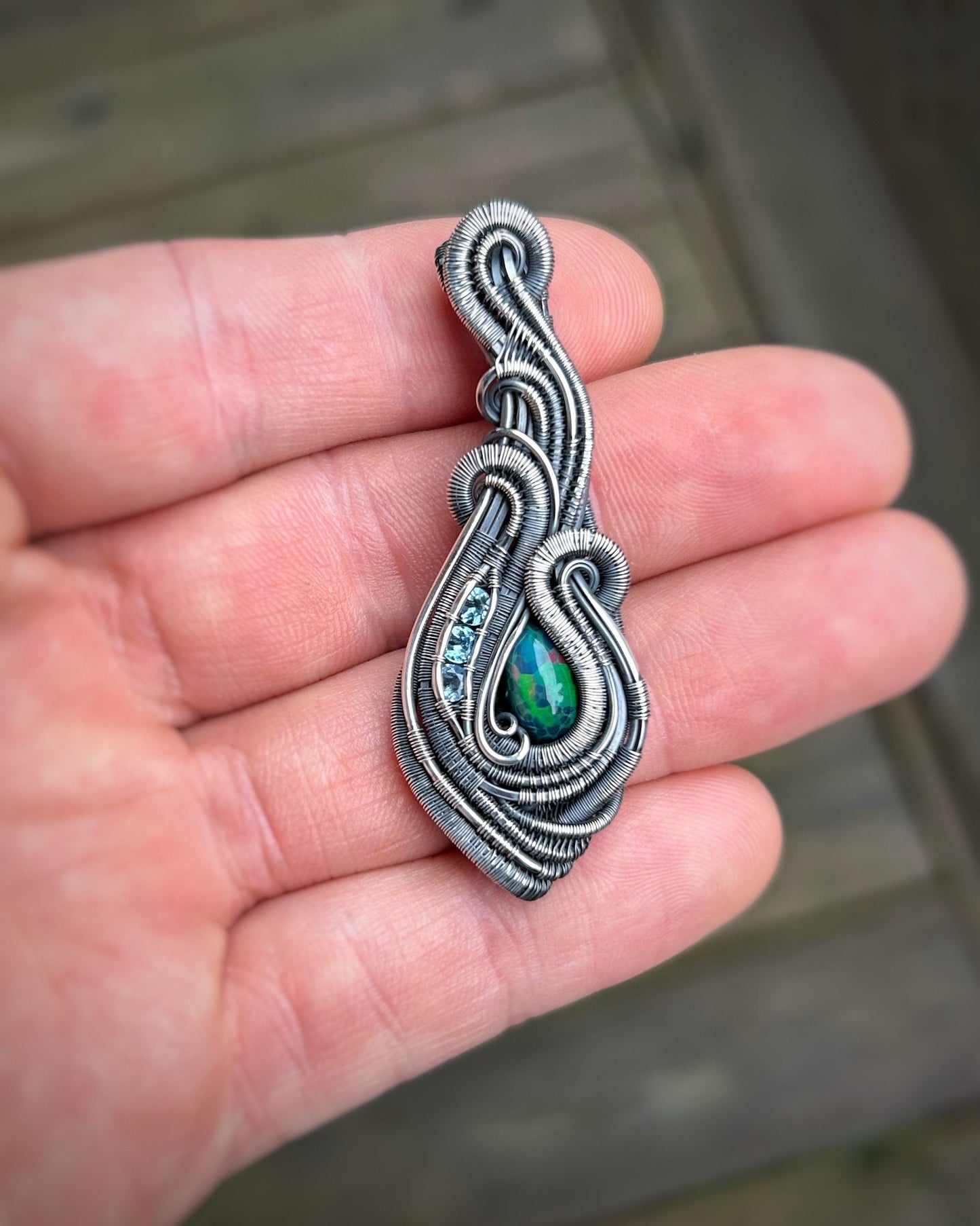 Honeycomb Opal // Opal Pendant // Ethiopian // Wire Wrap // Festival Jewelry // Handmade Art // Blue Topaz // Wire Flow // Sexy // Jewelry