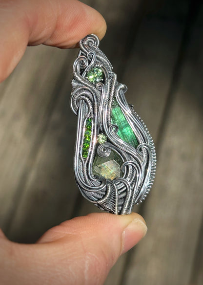 All Green Banger // Green Gems // Tourmaline // Garnet // Peridot // Apatite // Chrome Diopside // Oxidized Silver // Festival Jewelry