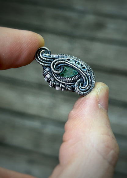 Beryl Mini Pendant // African Emerald // Aquamarine // Oxidized Sterling Silver // Festival Jewelry // One of a Kind // Handmade // Petite