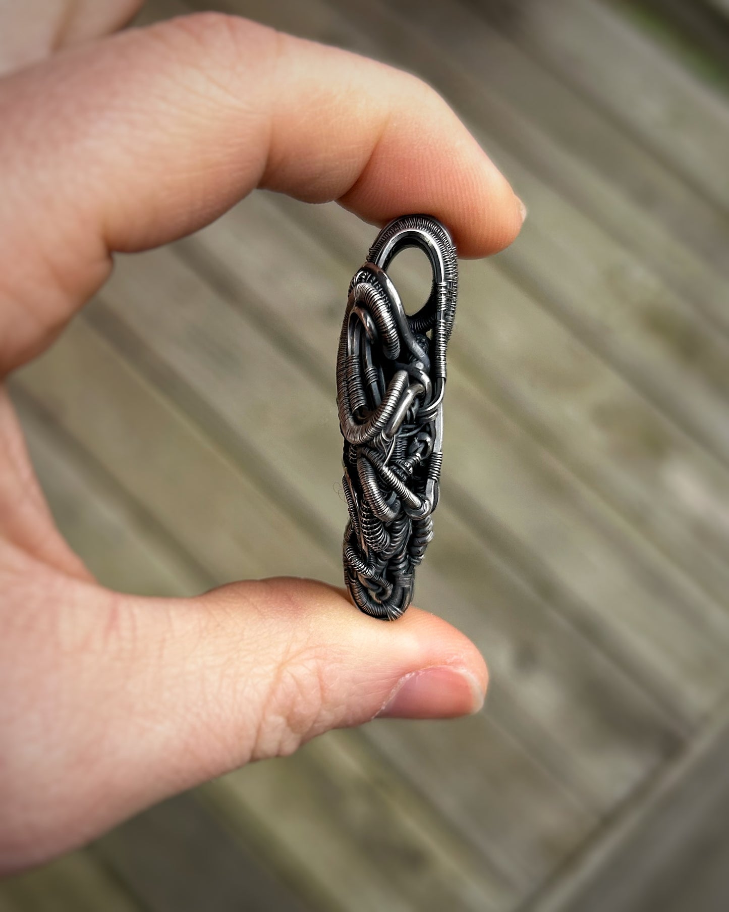 Moldavite Pendant // Symmetrical // Wire Wrap // Festival Jewelry // Moldavite Family // Oxidized Silved // Handmade Wire Art // Organic