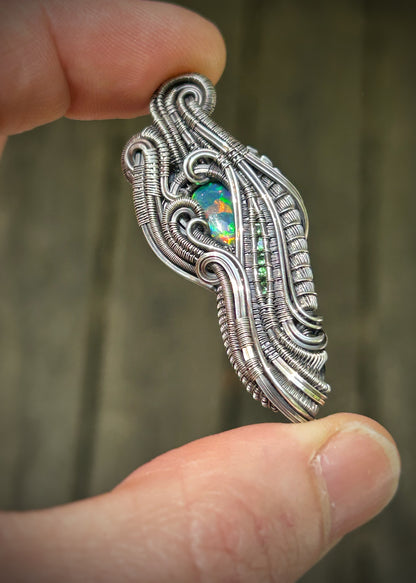 Epic Opal // Ethiopian Opal // Welo // Tsavorite Garnets // Oxidized Sterling Silver // Festival Jewelry // Handmade // Fire Opal // Flash