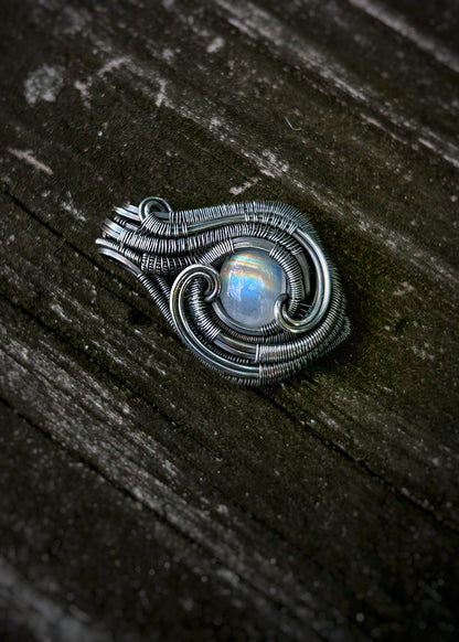 Moonstone Mini // Wire Wrap // Oxidized Sterling Silver // Festival Jewelry // Rainbow Moonstone // Handmade Jewelry // Sexy Pendant