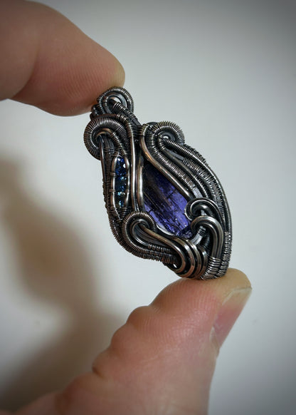 Tanzanite Mini Pendant // Blue Sapphires // Oxidized Sterling Silver // Festival Jewelry // Wire Wrap // Handmade Wire Art