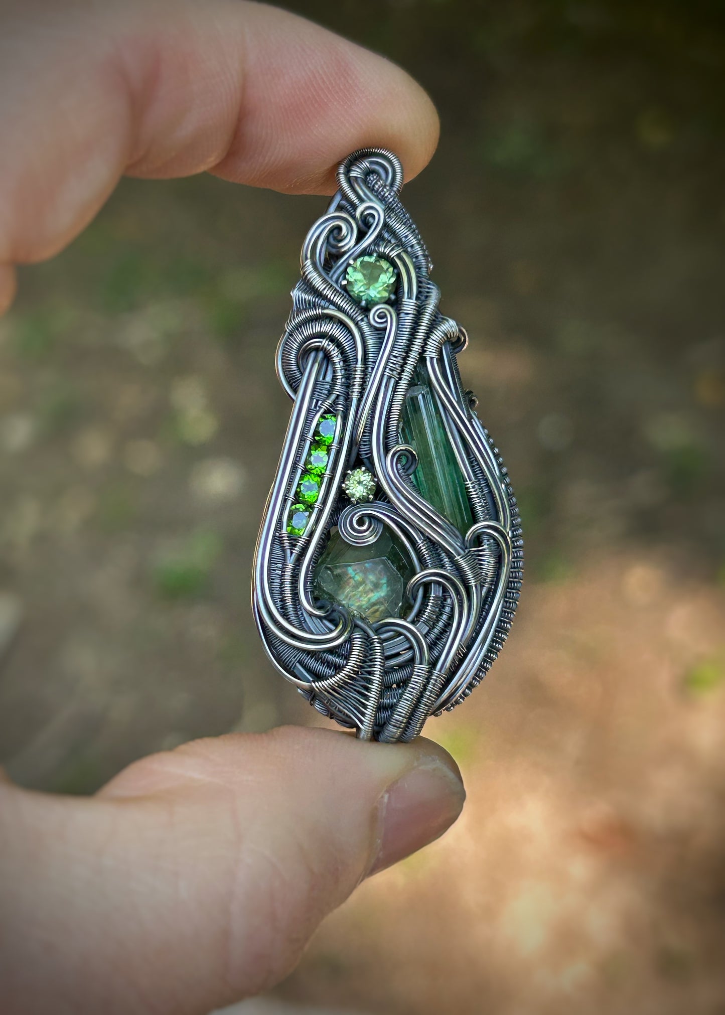 All Green Banger // Green Gems // Tourmaline // Garnet // Peridot // Apatite // Chrome Diopside // Oxidized Silver // Festival Jewelry