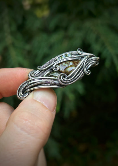 All Green Deer Creek Fire Agate Pendant // Demantoid Garnet // Peridot // Festival Jewelry // Oxidized Silver // Handmade Wire Art // Love
