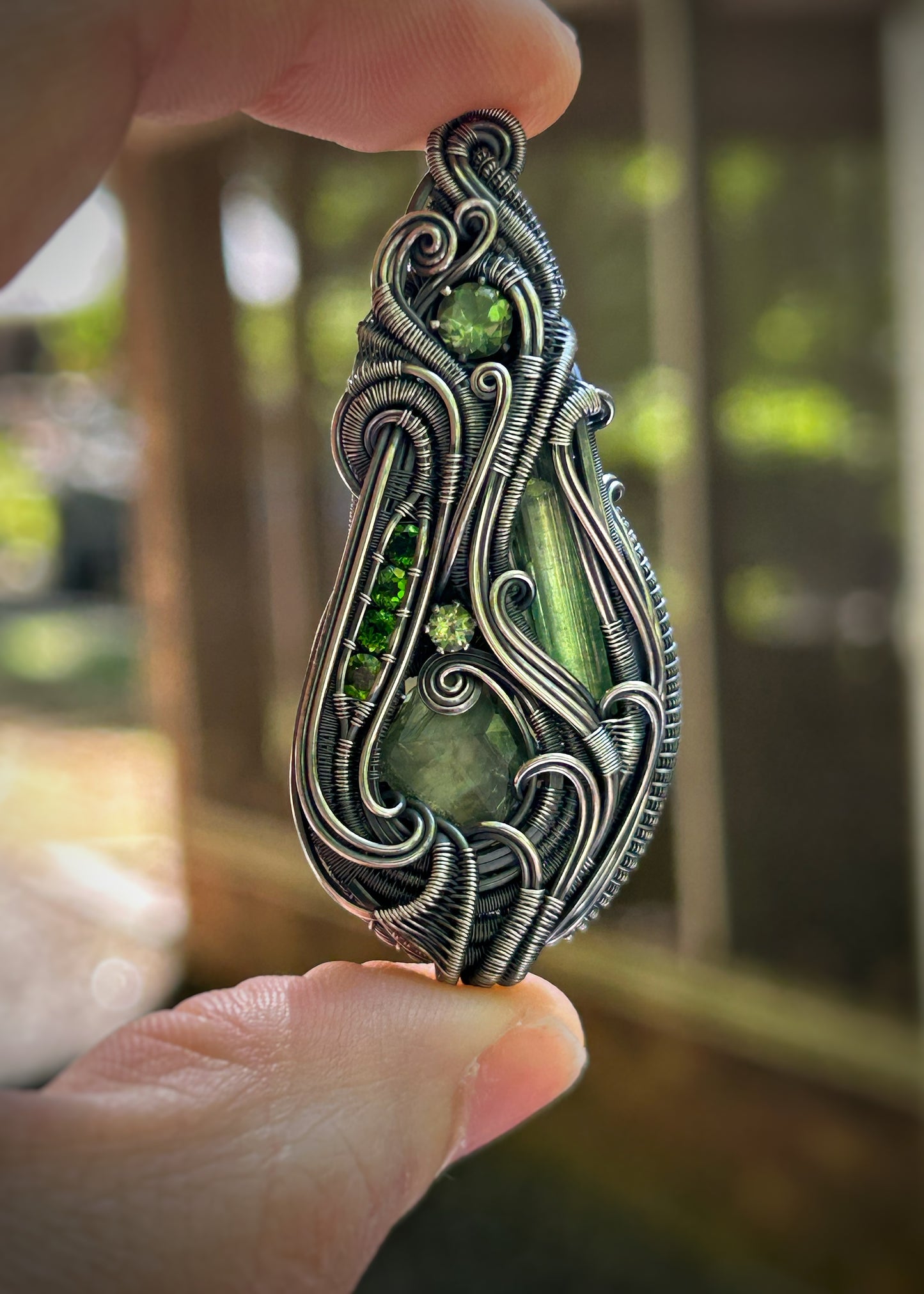 All Green Banger // Green Gems // Tourmaline // Garnet // Peridot // Apatite // Chrome Diopside // Oxidized Silver // Festival Jewelry