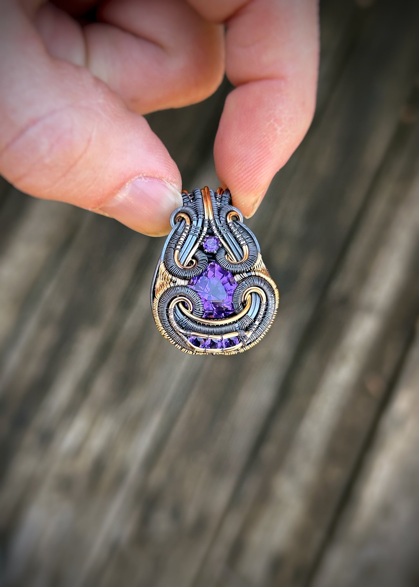 Purple Symmetry // Amethyst Jammer // Aquarius // Oxidized Silver // Mixed Metals // Goldfilled // Pendant // Festival Jewelry // Wire Wrap