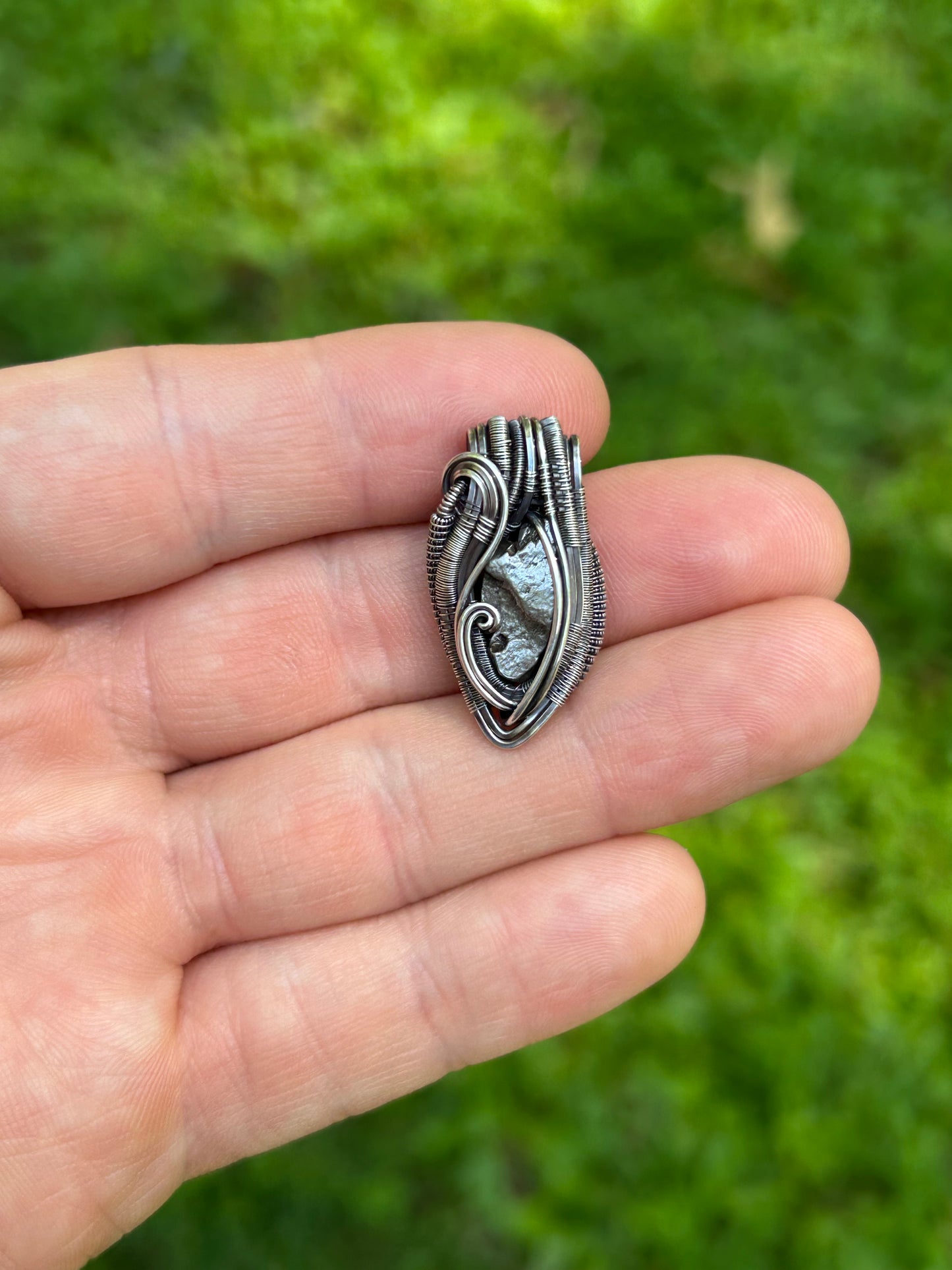 Meteorite Mini // Wire Wrapped Pendant // Oxidized Silver // Handmade Jewelry