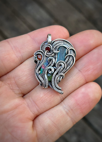 Whimsical Colorful Pendant // Wire Wrapped Jewelry // Oxidized Silver // Festival // Gems // Aqua / Garnet / Opal / Spinel // Handmade Art