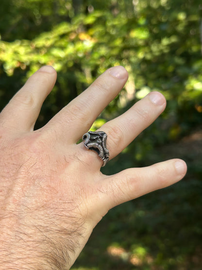Meteorite Ring // Size 7.5 // Oxidized/Polished Sterling Silver // Wire Wrap // One of a Kind // Comfortable // Handmade