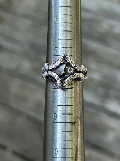 Meteorite Ring // Size 7.5 // Oxidized/Polished Sterling Silver // Wire Wrap // One of a Kind // Comfortable // Handmade