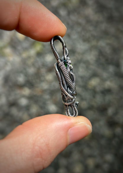 Floating Opal Pendant // Ethiopian Opal // Blue Sapphire // Symmetrical Wire Wrap // Handmade // Festival Jewelry // Oxidized Silver