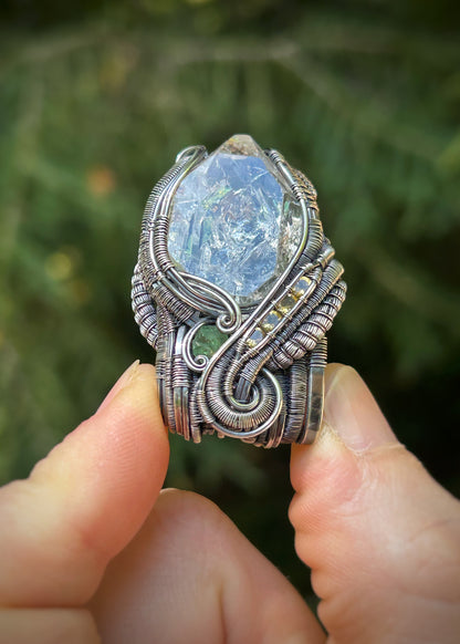 Petroleum-included Quartz Crystal // Wire Wrapped Pendant // Sterling Silver // Citrine // Demantoid Garnet // Festival Jewelry // Organic