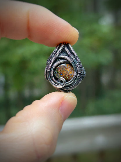 mini Boulder Opal pendant // Wire Wrap // Handmade Jewelry // Festival // Oxidized Sterling Silver // Elegant // One of a Kind // Fire Opal