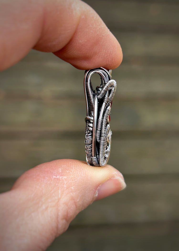 Mini Spinel Pendant // Red Gems // Wire Wrap // Festival Jewelry // Oxidized Silver // Handmade Wire Art // Small Jewelry // Wire Flow