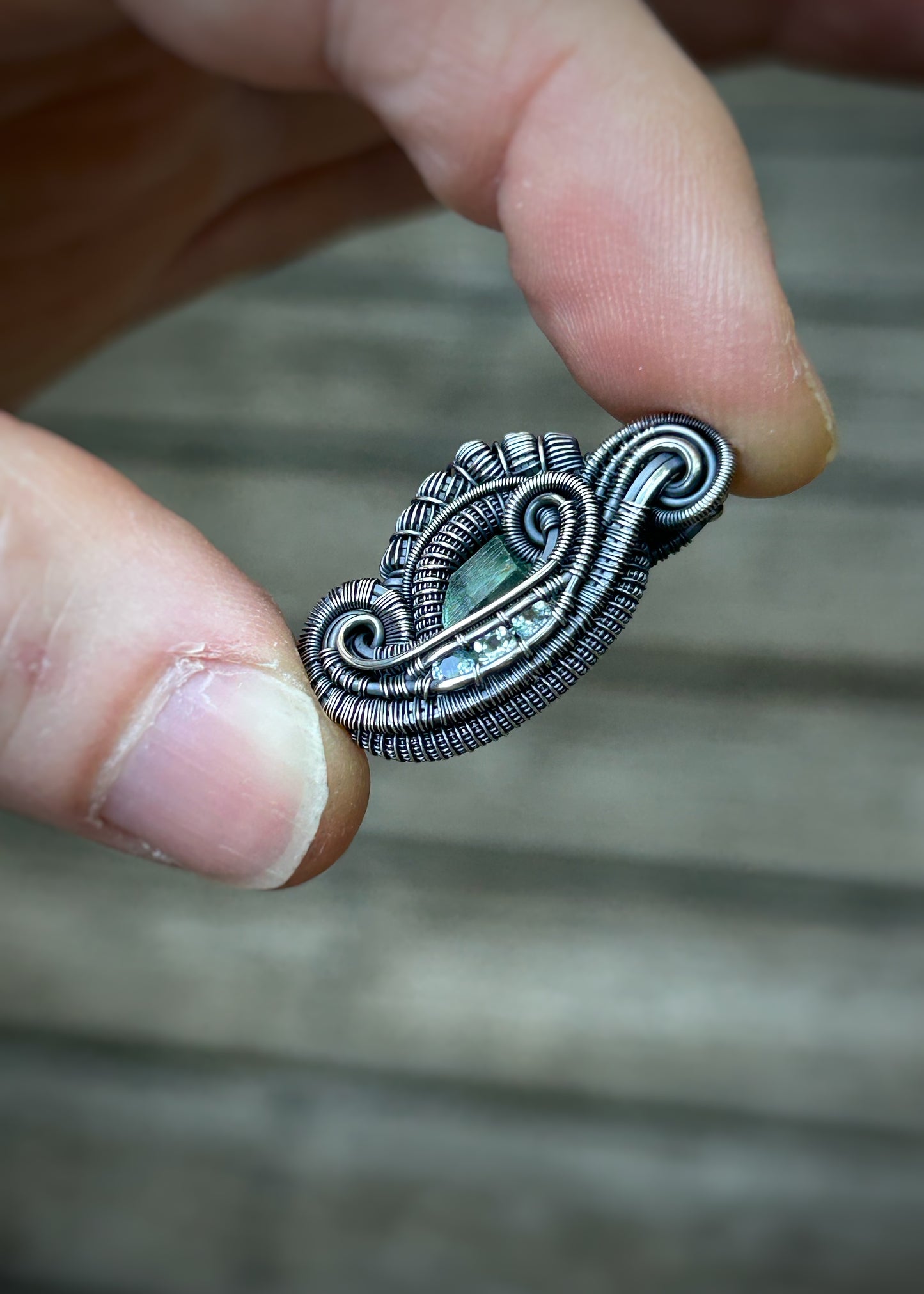 Beryl Mini Pendant // African Emerald // Aquamarine // Oxidized Sterling Silver // Festival Jewelry // One of a Kind // Handmade // Petite