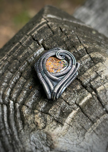 mini Boulder Opal pendant // Wire Wrap // Handmade Jewelry // Festival // Oxidized Sterling Silver // Elegant // One of a Kind // Fire Opal