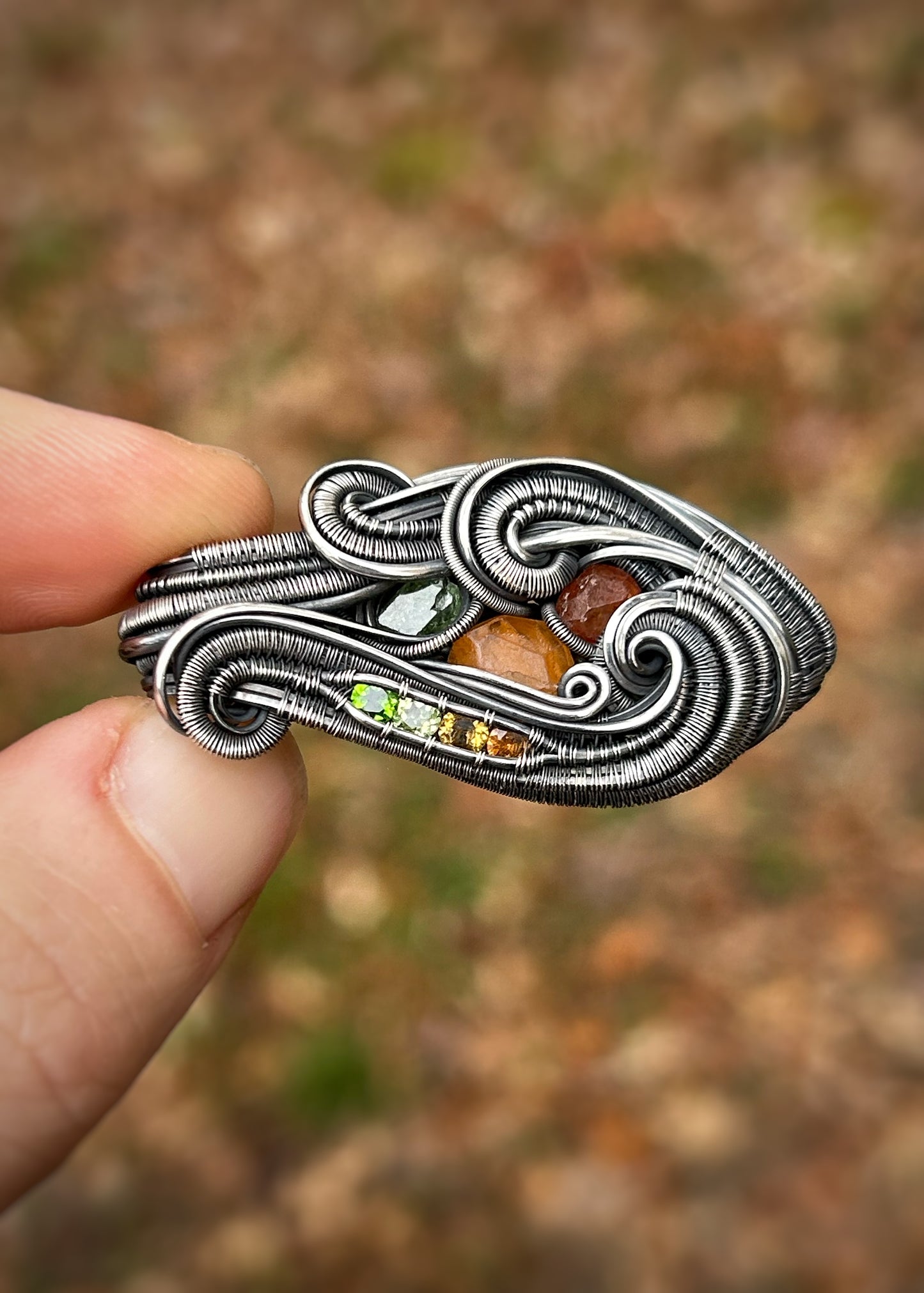 Autumnal Jammer Pendant // Garnet Crystals // Color Gradient // Festival Jewelry // Oxidized Silver Wire Wrap // Handmade Wire Art // Sexy