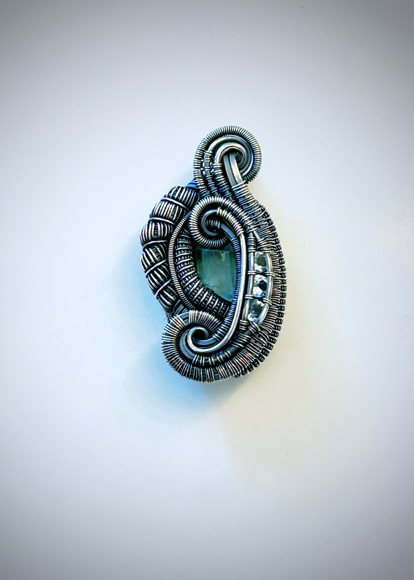 Beryl Mini Pendant // African Emerald // Aquamarine // Oxidized Sterling Silver // Festival Jewelry // One of a Kind // Handmade // Petite
