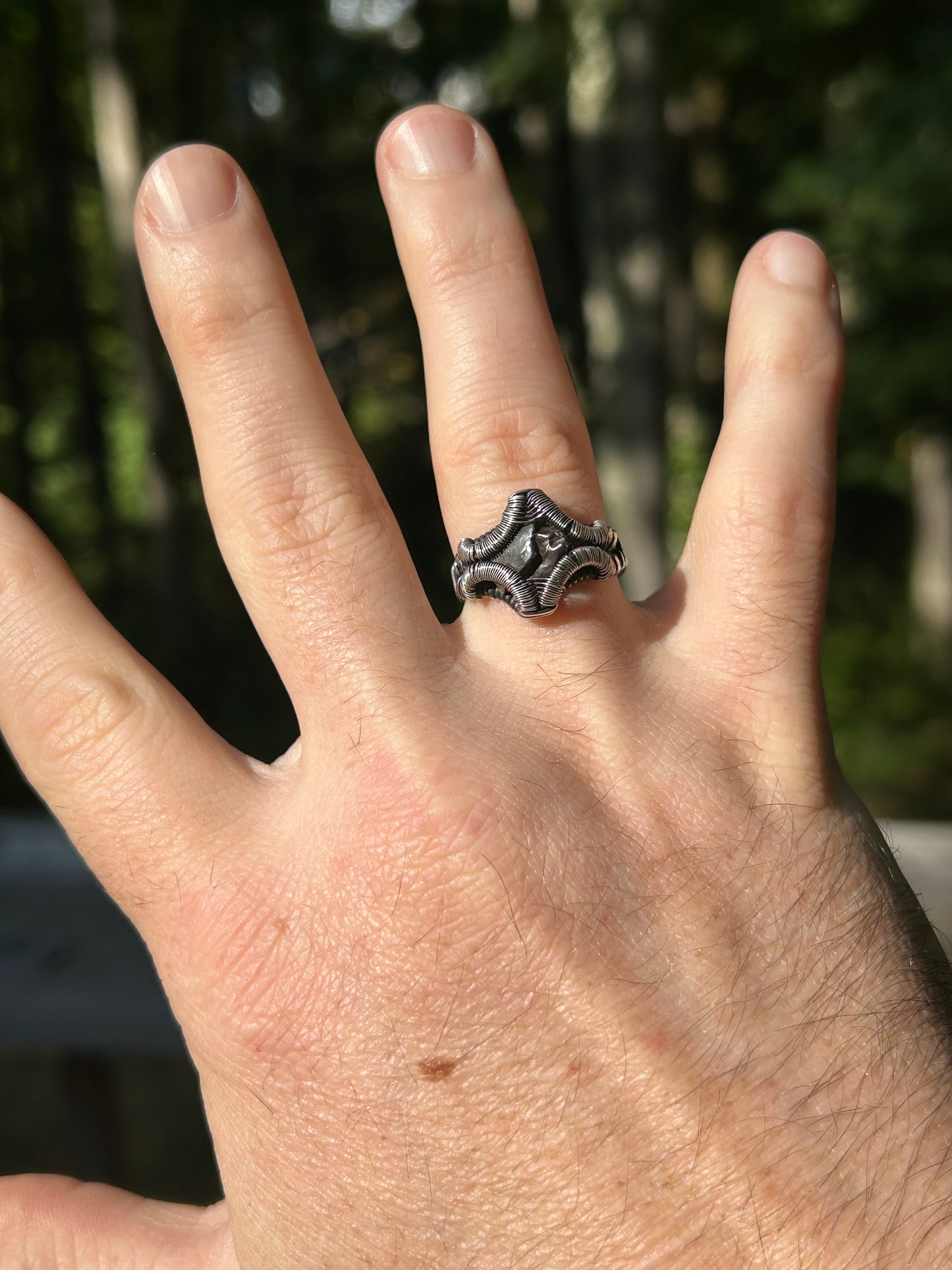 Meteorite Ring // Size 7.5 // Oxidized/Polished Sterling Silver // Wire Wrap // One of a Kind // Comfortable // Handmade