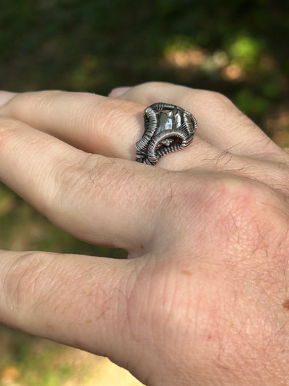 Meteorite Ring // Size 7.5 // Oxidized/Polished Sterling Silver // Wire Wrap // One of a Kind // Comfortable // Handmade
