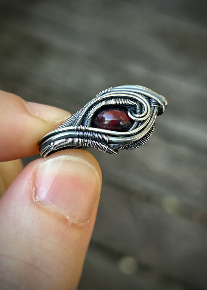 Red Opal Mini Pendant // Wire Wrap // Sterling Silver // Oxidized // Festival Jewelry // Handmade Wire Art // Elegant // One of a kind