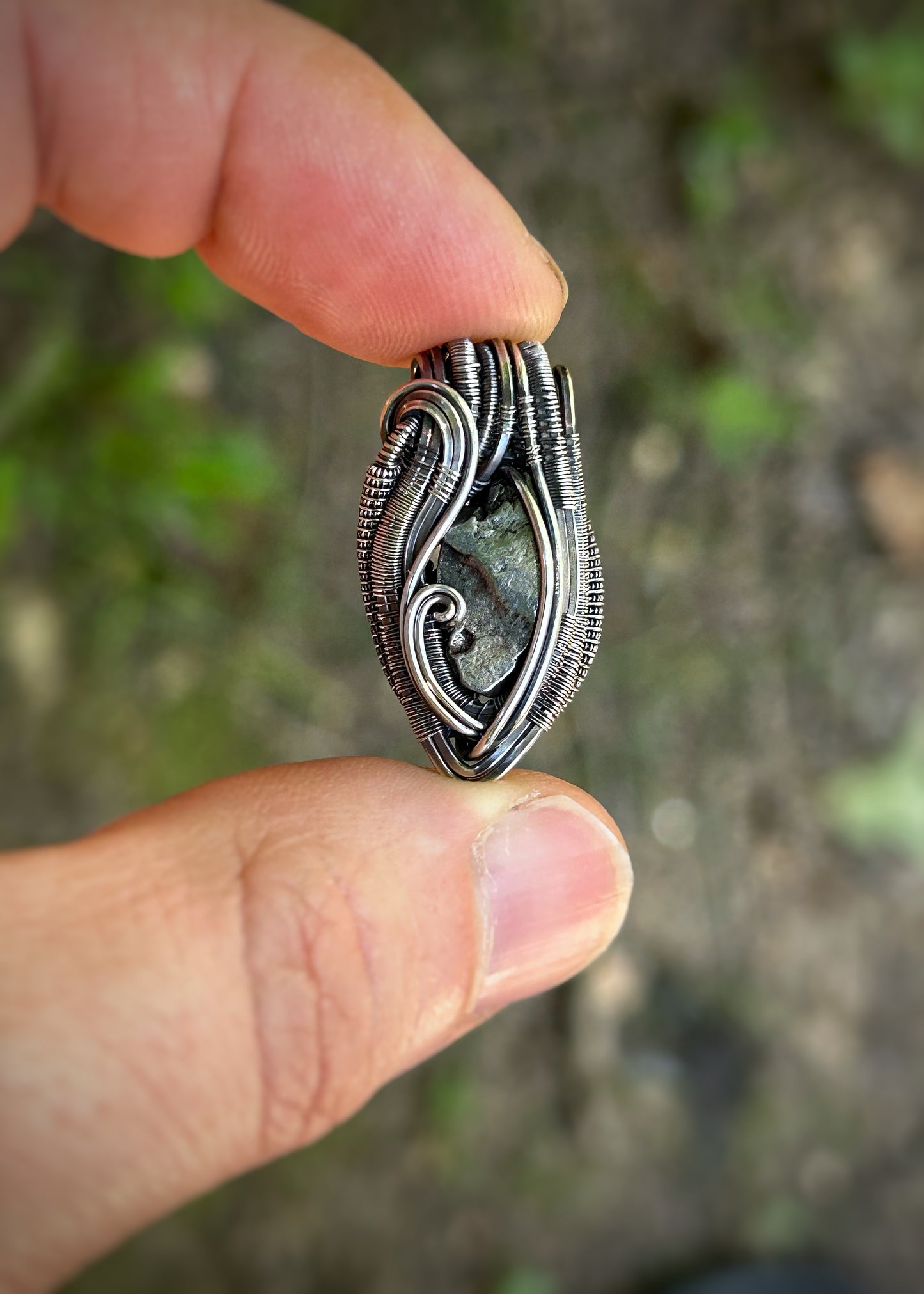 Meteorite Mini // Wire Wrapped Pendant // Oxidized Silver // Handmade Jewelry
