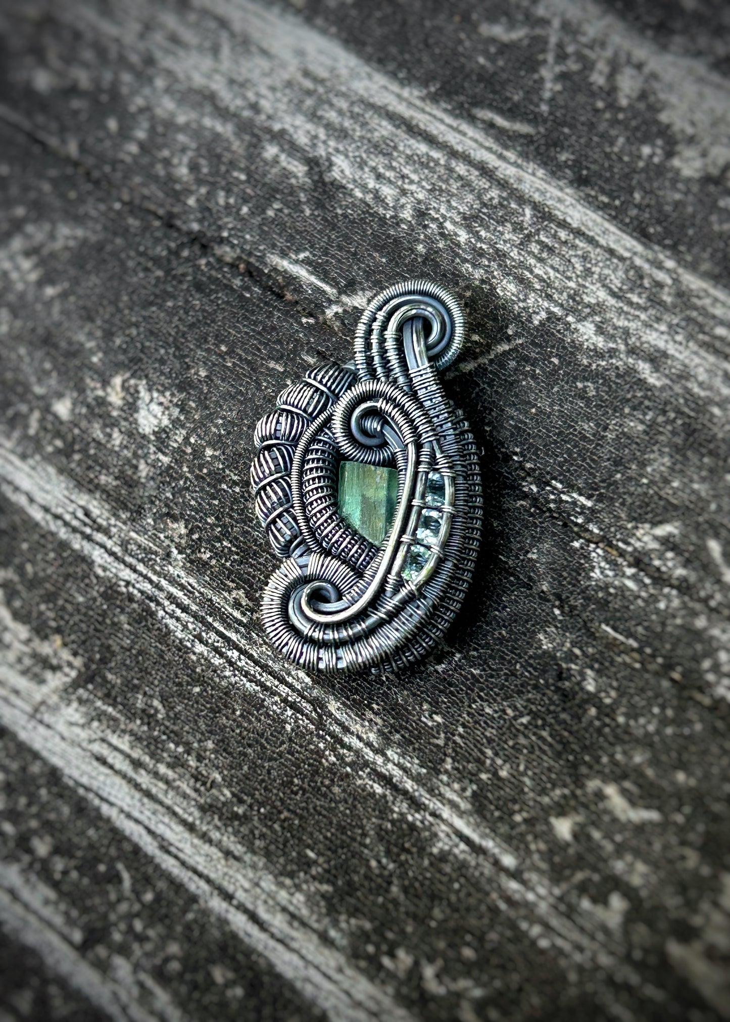 Beryl Mini Pendant // African Emerald // Aquamarine // Oxidized Sterling Silver // Festival Jewelry // One of a Kind // Handmade // Petite
