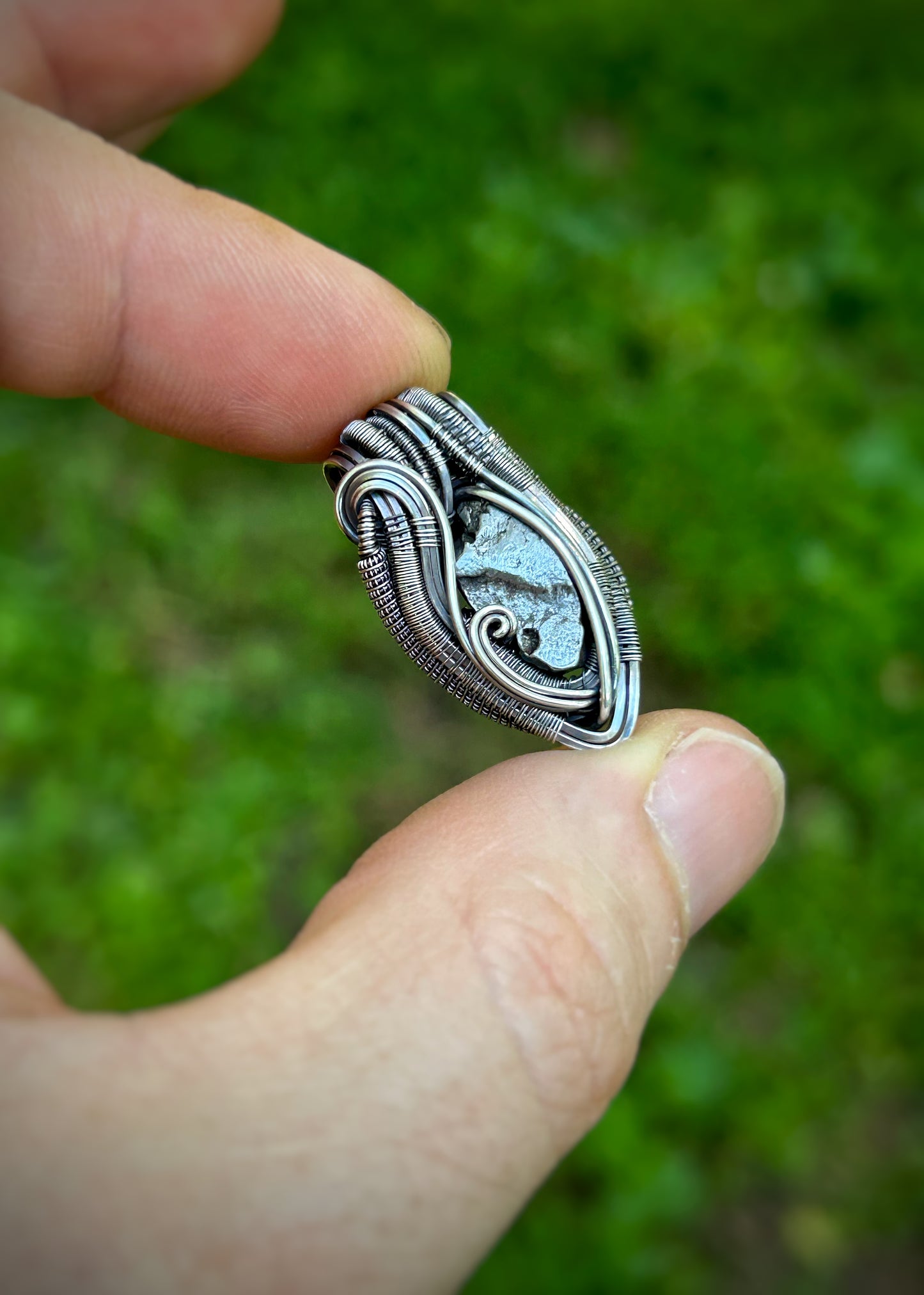 Meteorite Mini // Wire Wrapped Pendant // Oxidized Silver // Handmade Jewelry