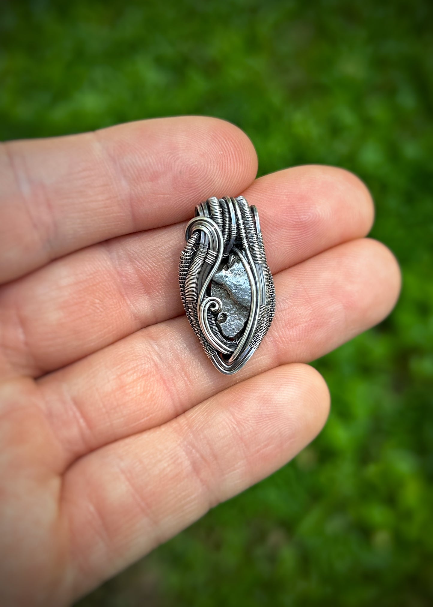 Meteorite Mini // Wire Wrapped Pendant // Oxidized Silver // Handmade Jewelry