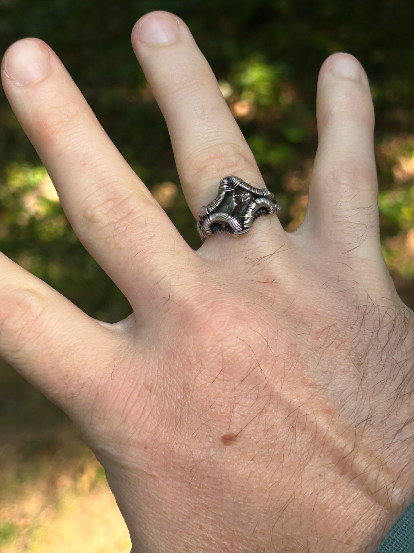 Meteorite Ring // Size 7.5 // Oxidized/Polished Sterling Silver // Wire Wrap // One of a Kind // Comfortable // Handmade