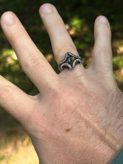 Meteorite Ring // Size 7.5 // Oxidized/Polished Sterling Silver // Wire Wrap // One of a Kind // Comfortable // Handmade