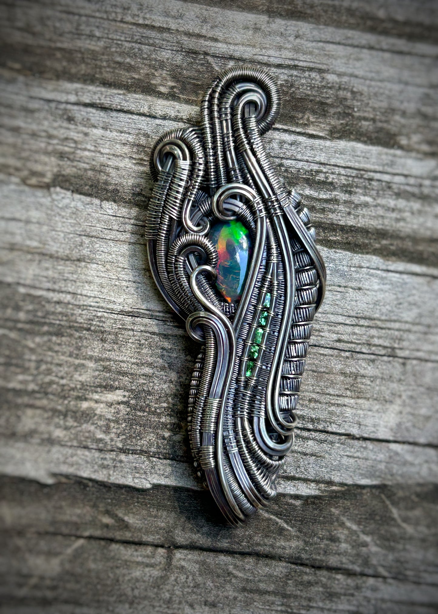Epic Opal // Ethiopian Opal // Welo // Tsavorite Garnets // Oxidized Sterling Silver // Festival Jewelry // Handmade // Fire Opal // Flash