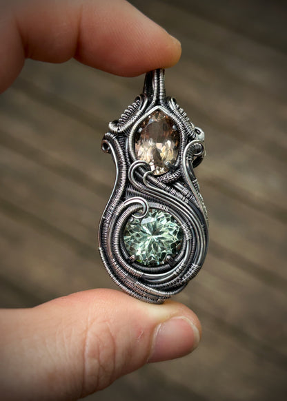 Champagne Topaz // Prasiolite // Wire Wrapped Pendant // Oxidized Silver // Festival Jewelry // Handmade Wire Art // One of a kind