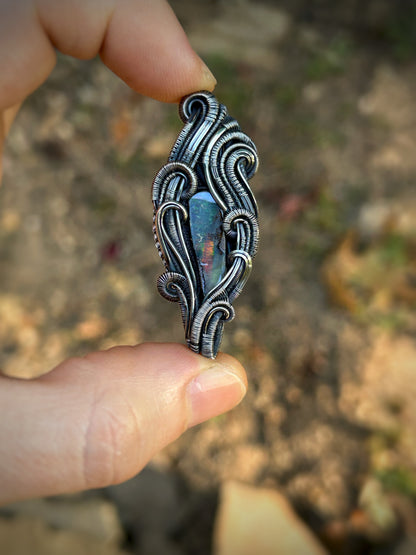 Aussie Opal Pendant // Handmade Wire Jewelry // Oxidized Sterling Silver // Festival Jewelry // Double Bailed // Australian Opal // Organic