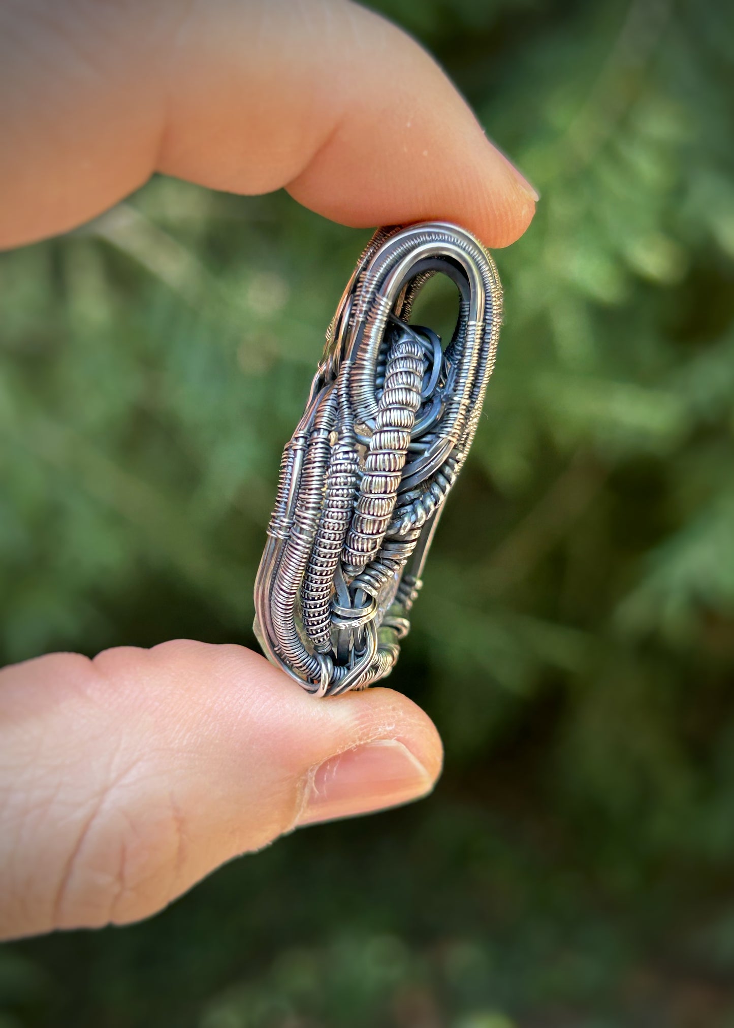 Petroleum-included Quartz Crystal // Wire Wrapped Pendant // Sterling Silver // Citrine // Demantoid Garnet // Festival Jewelry // Organic