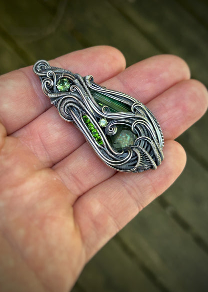 All Green Banger // Green Gems // Tourmaline // Garnet // Peridot // Apatite // Chrome Diopside // Oxidized Silver // Festival Jewelry