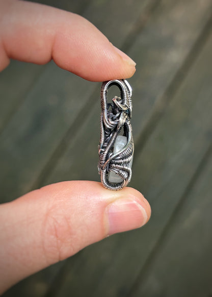 Rainbow Moonstone // Blue Topaz // Wire Wrapped Pendant // Symmetrical // Oxidized Silver // Festival Jewelry // Handmade Wire Art