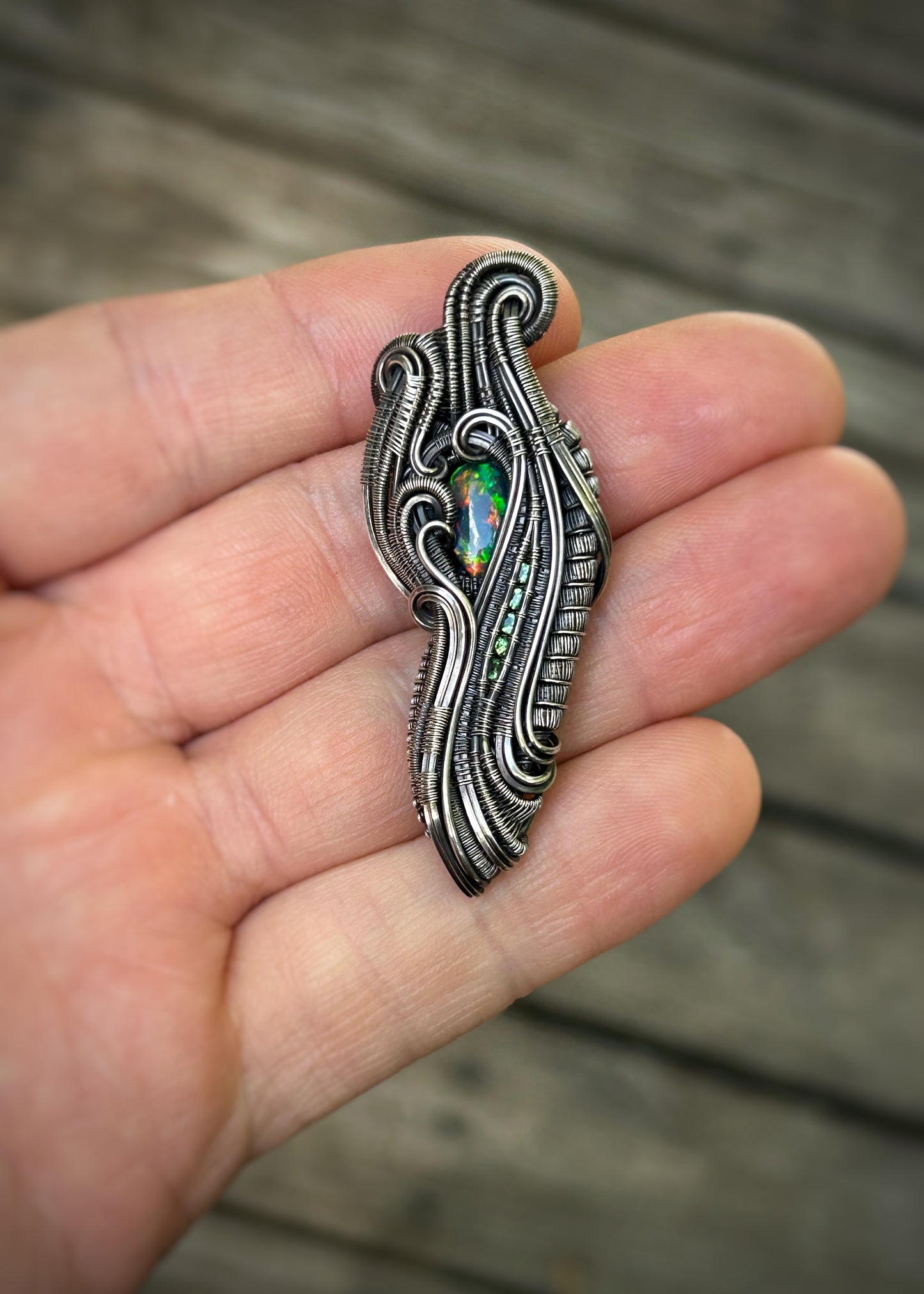 Epic Opal // Ethiopian Opal // Welo // Tsavorite Garnets // Oxidized Sterling Silver // Festival Jewelry // Handmade // Fire Opal // Flash