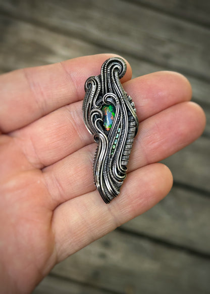 Epic Opal // Ethiopian Opal // Welo // Tsavorite Garnets // Oxidized Sterling Silver // Festival Jewelry // Handmade // Fire Opal // Flash