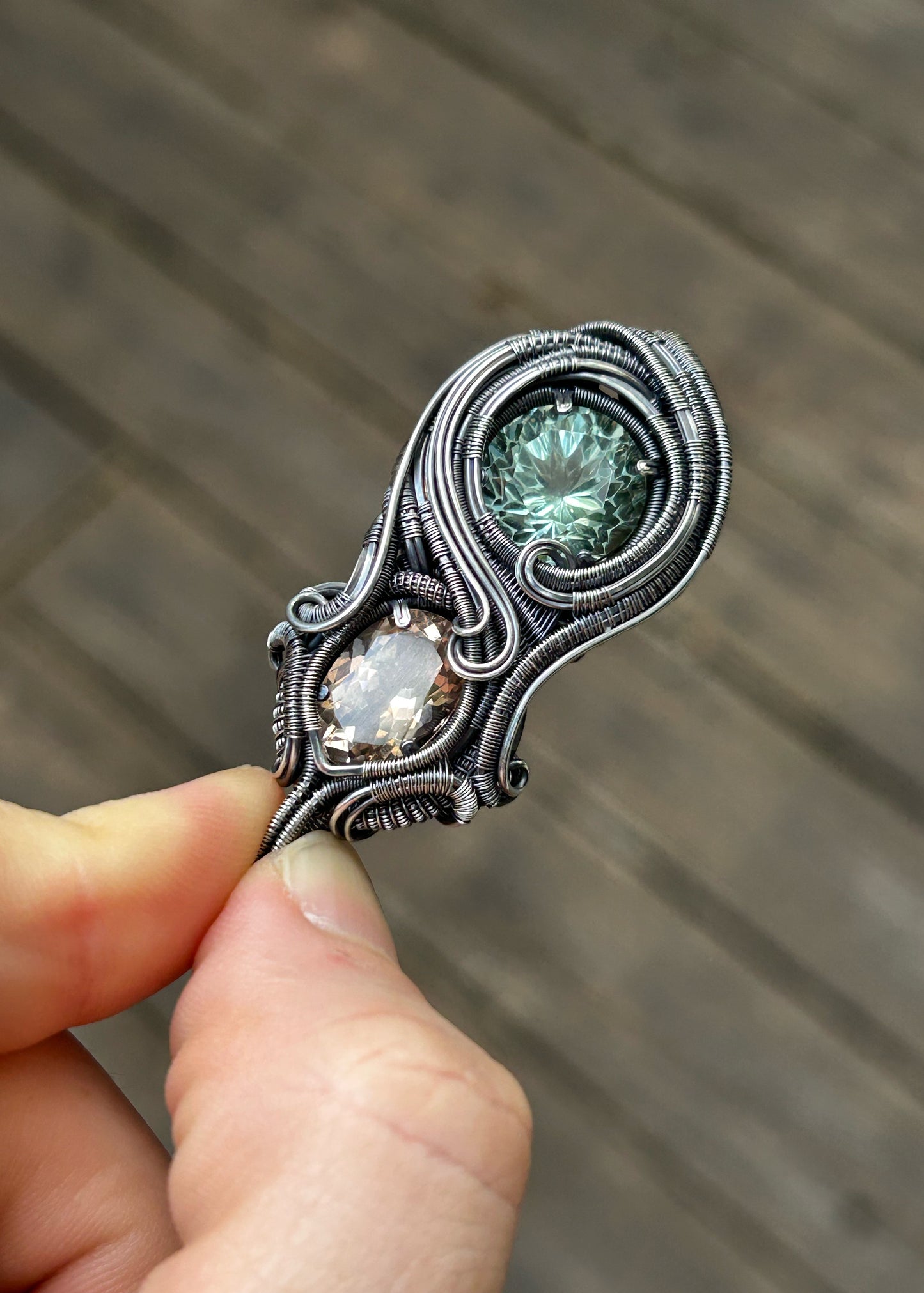 Champagne Topaz // Prasiolite // Wire Wrapped Pendant // Oxidized Silver // Festival Jewelry // Handmade Wire Art // One of a kind