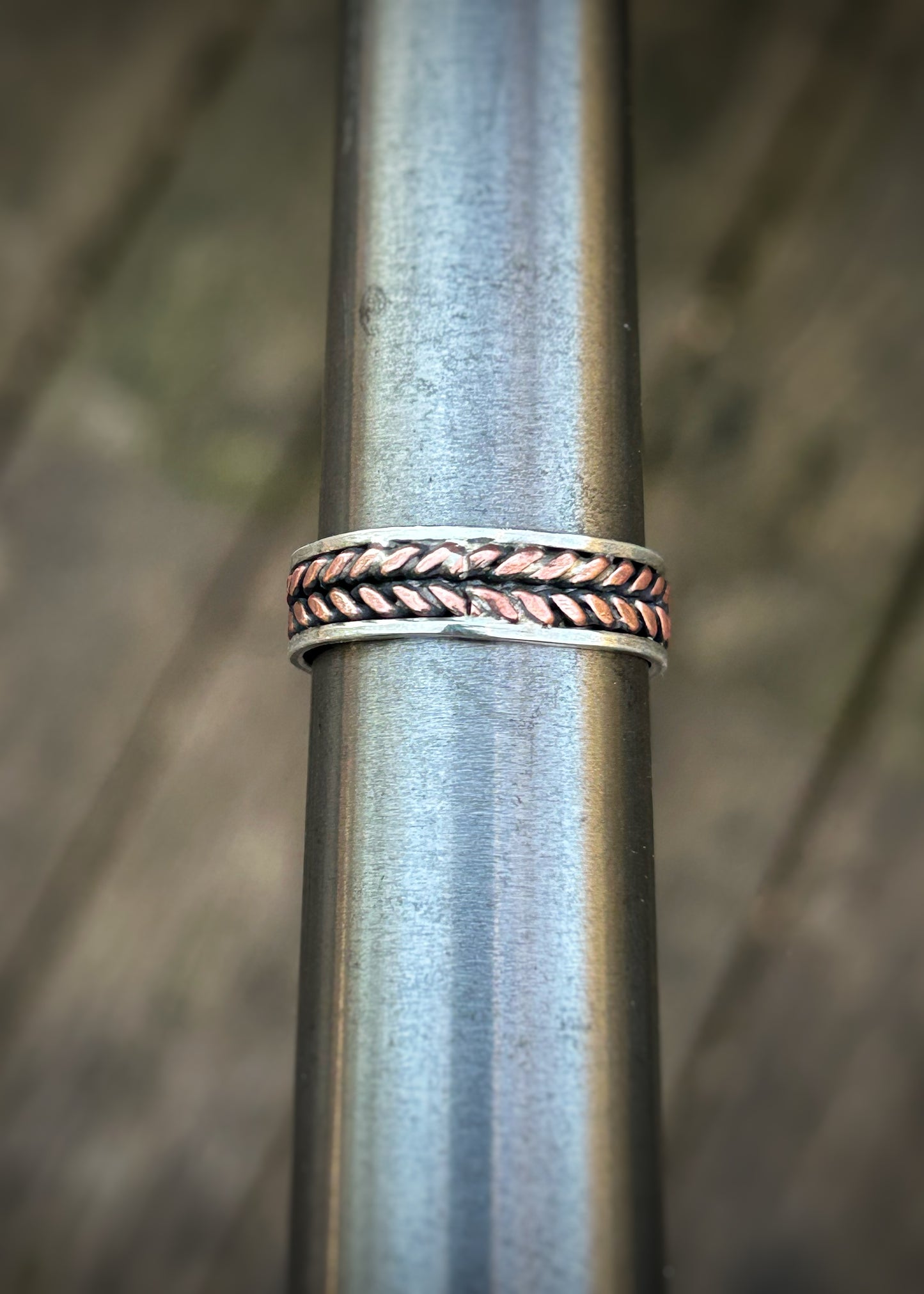 Twisted two-wire wheat pattern // Sterling silver and copper // wire wrapped band // size 10 // handmade ring // mixed metals // comfortable