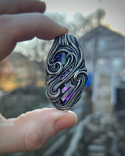 Purple Jammer // Amethyst Crystal // Fire Opal // Organic Wire Flow // Festival Jewelry // Oxidized Silver // Handmade Wire Art // Sexy Wrap