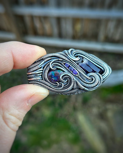 Purple Jammer // Amethyst Crystal // Fire Opal // Organic Wire Flow // Festival Jewelry // Oxidized Silver // Handmade Wire Art // Sexy Wrap
